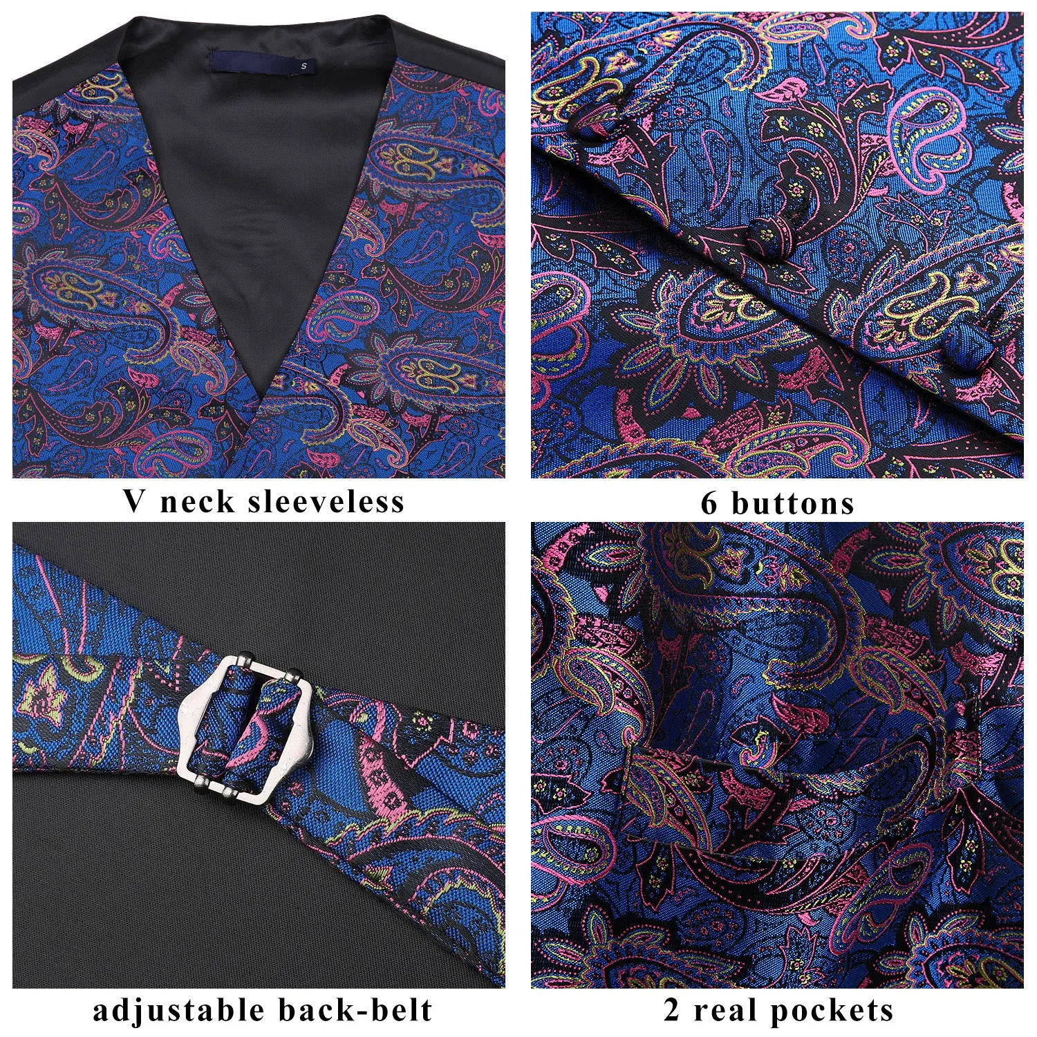 Paisley Suit Vest Tie Handkerchief Set - BLUE & PINK