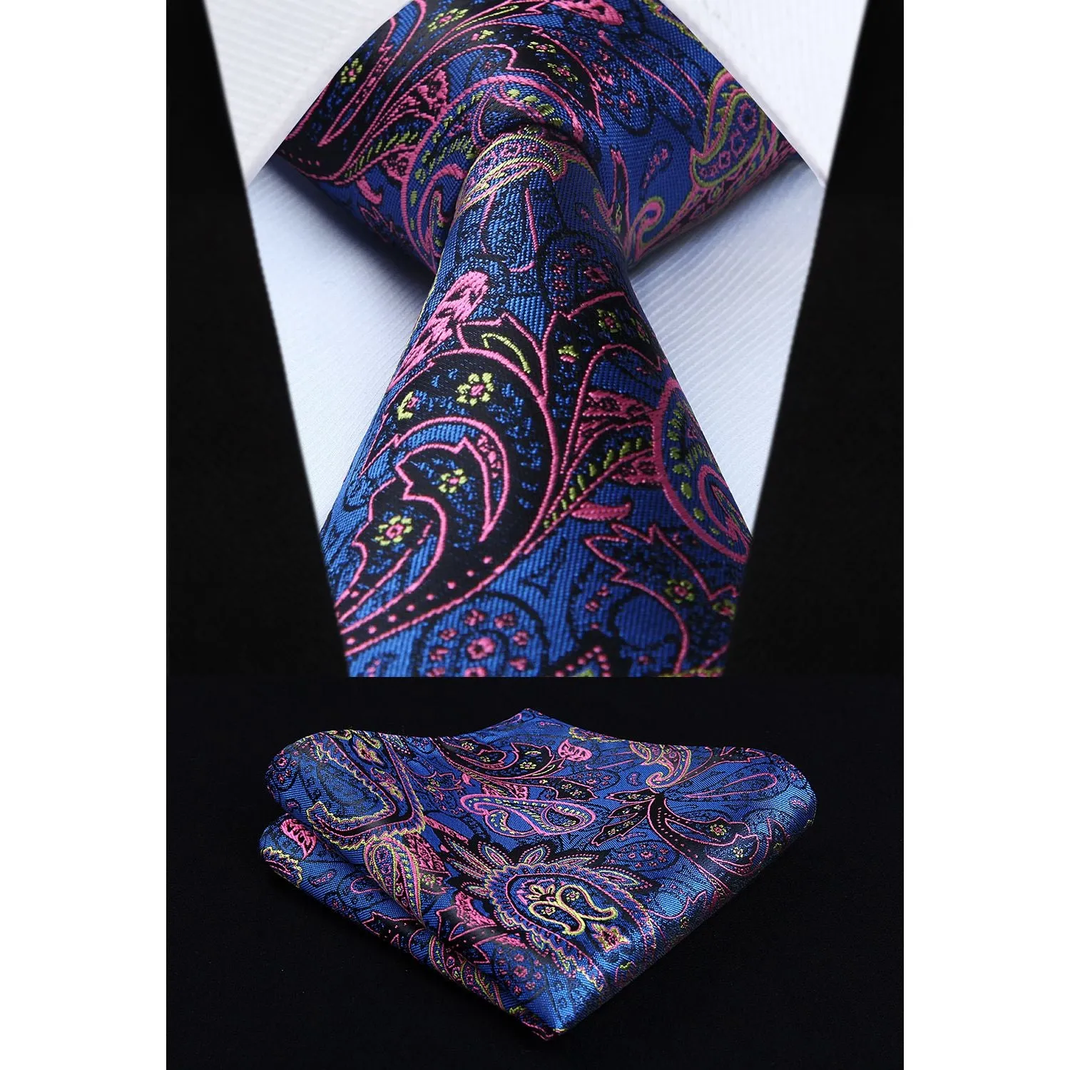 Paisley Suit Vest Tie Handkerchief Set - BLUE & PINK