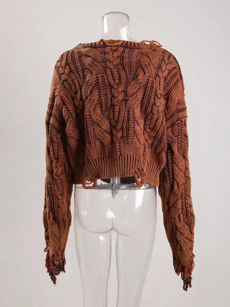 Pre Order:  Irregular Tassel Hollow Loose Short Knitted Sweater