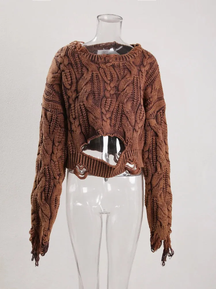 Pre Order:  Irregular Tassel Hollow Loose Short Knitted Sweater