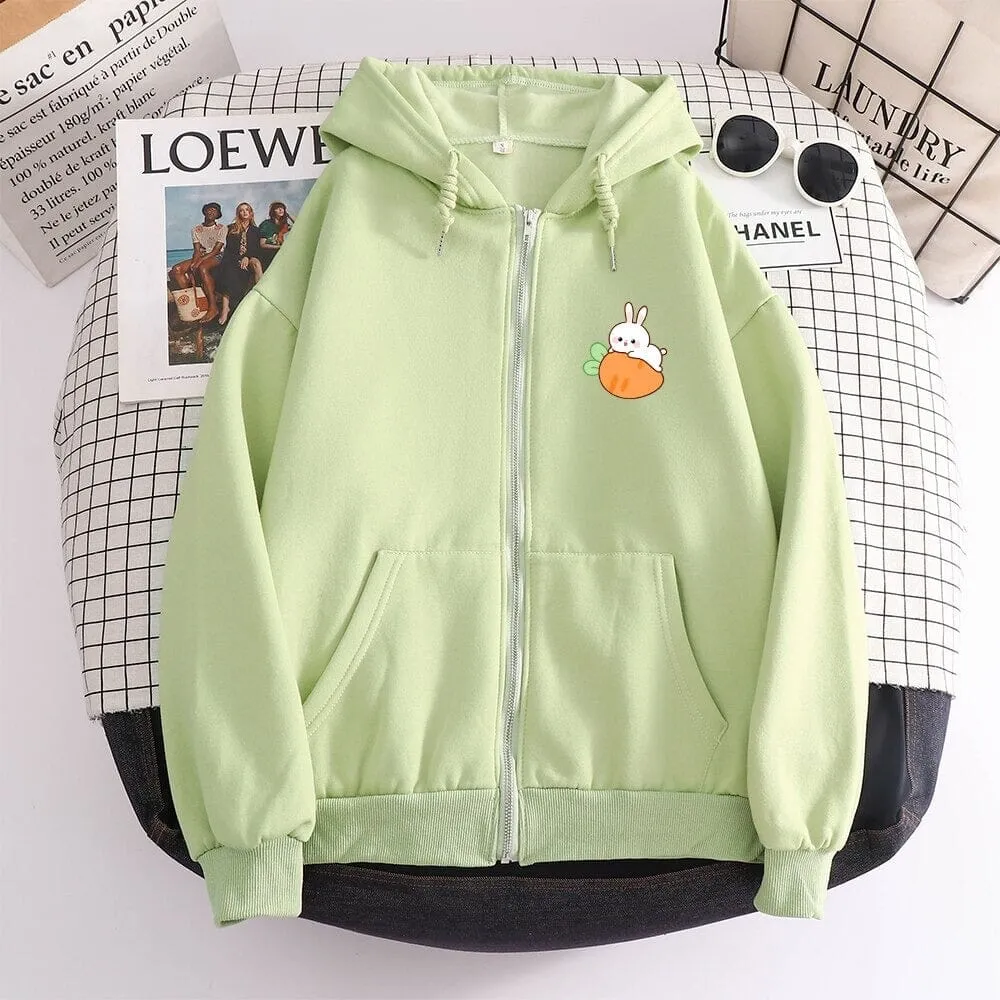 Relaxing Bun Bun the Bunny Soft Zip-Up Hoodie