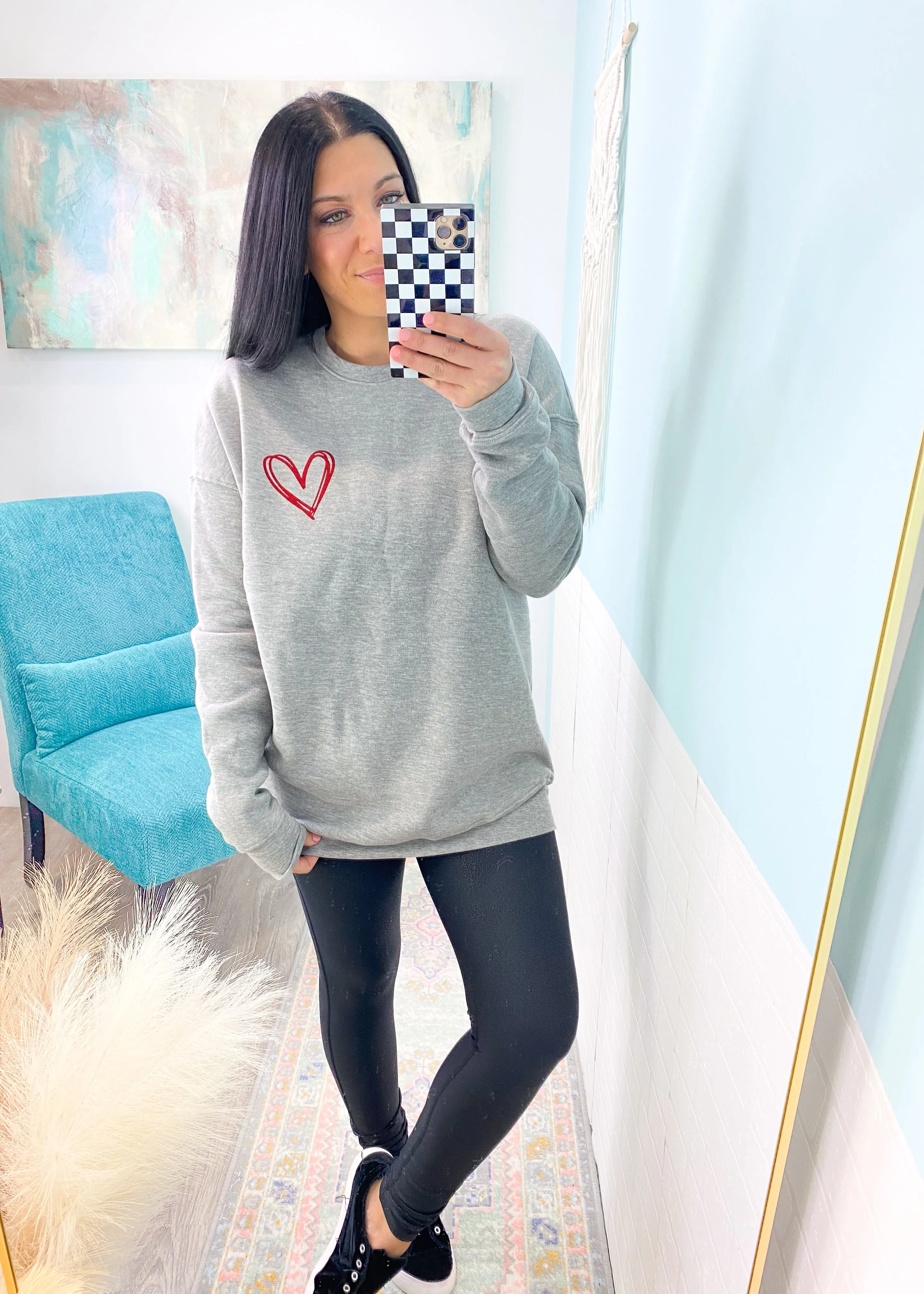 'Scripted' Scribble Heart Heather Gray Ultra Cozy Sweatshirt