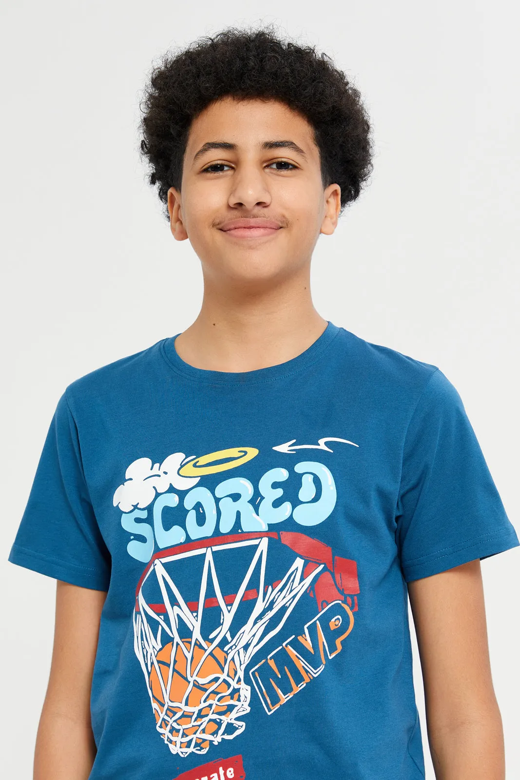 Senior Boys Blue Basketball Graphic T-Shirt