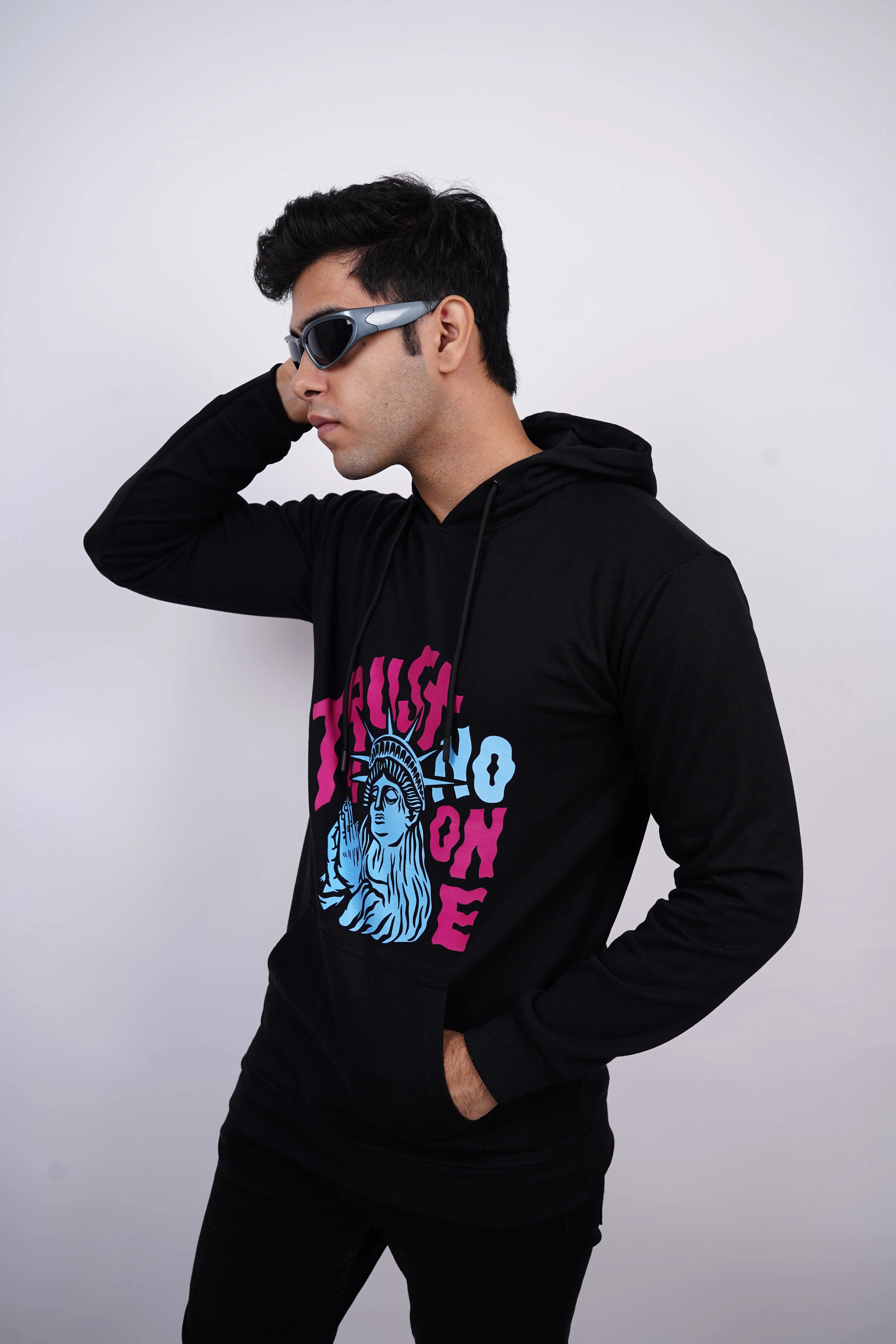 Trust No One Relaxed fit Black Hoodie for Men By DemonWear