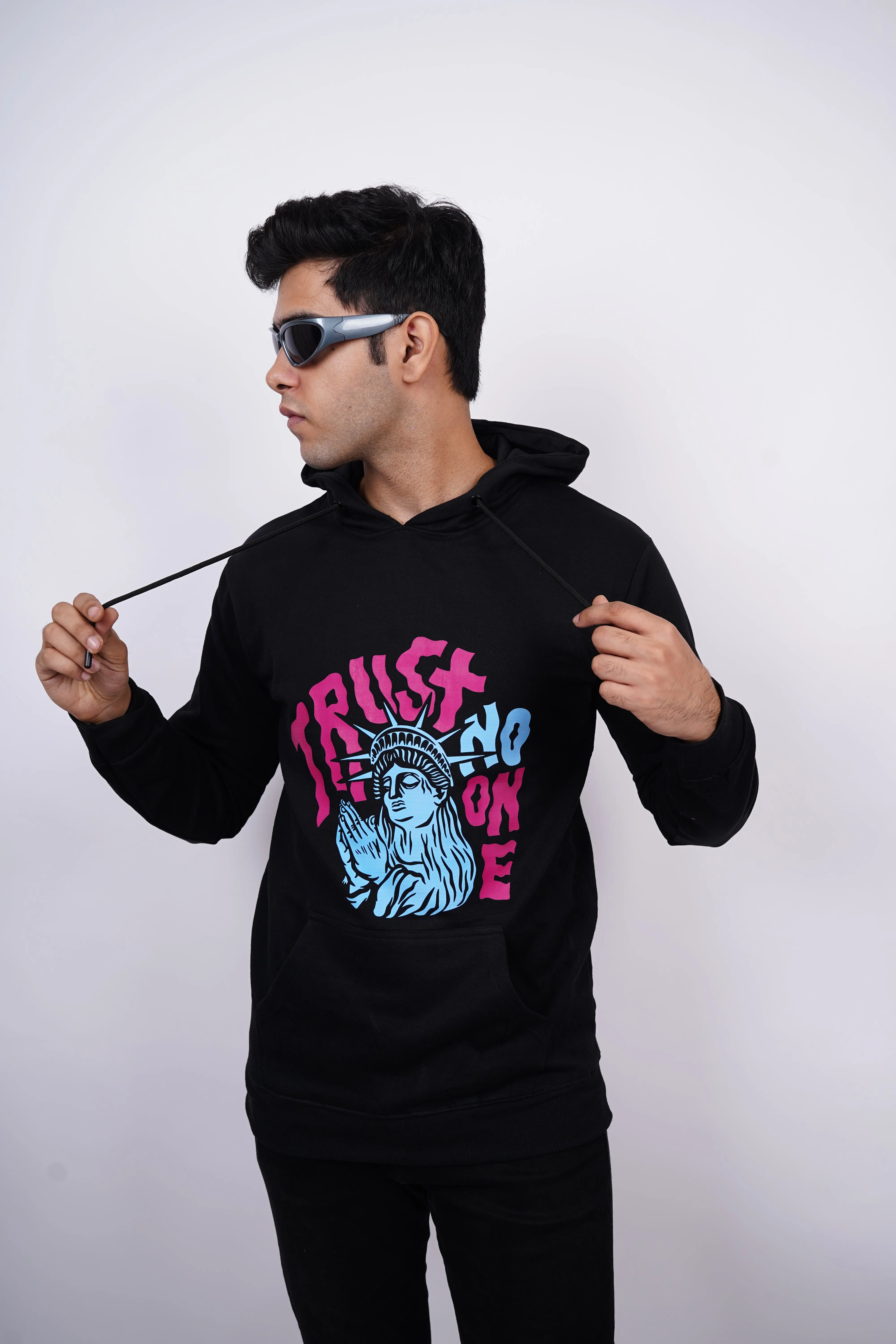 Trust No One Relaxed fit Black Hoodie for Men By DemonWear