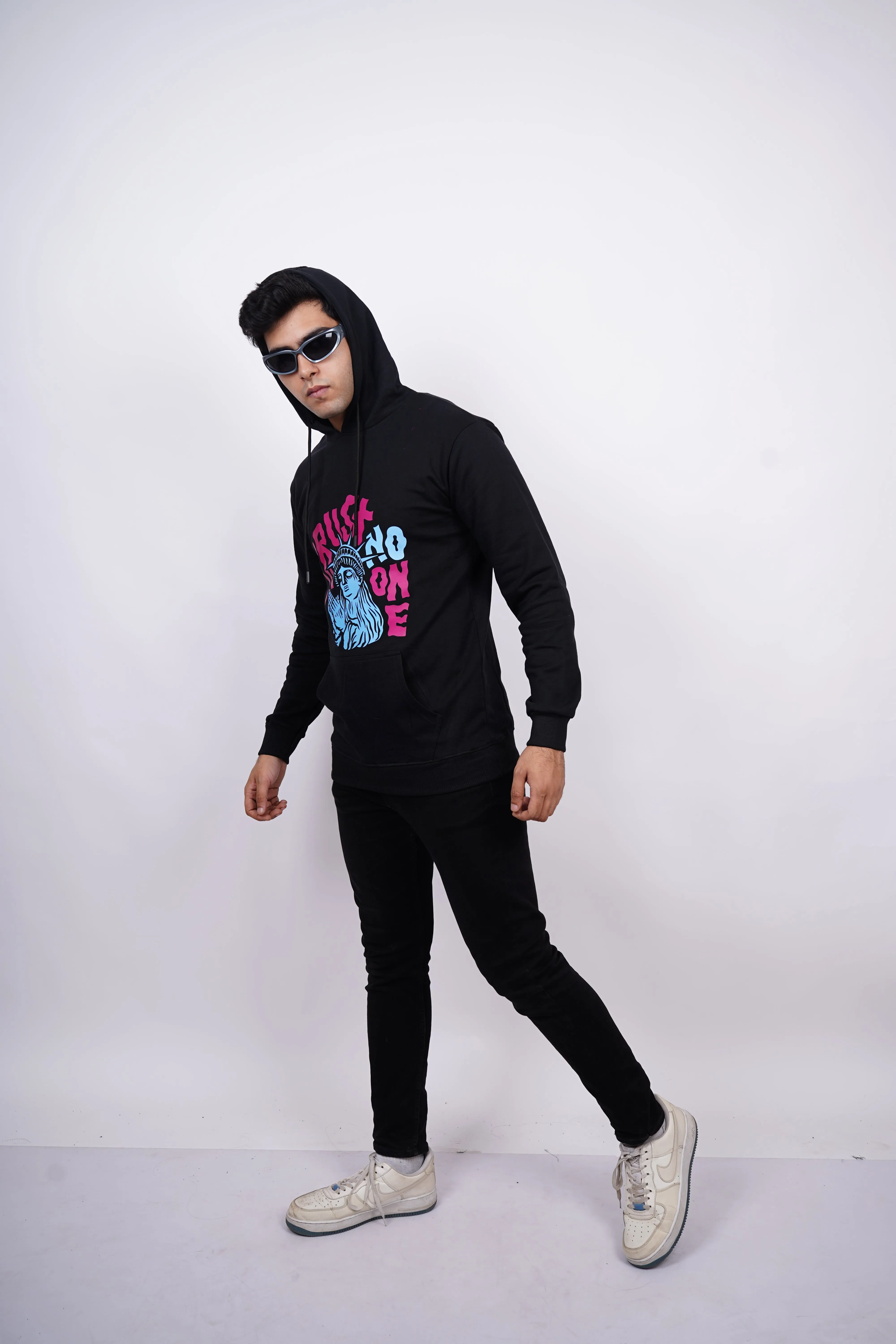 Trust No One Relaxed fit Black Hoodie for Men By DemonWear