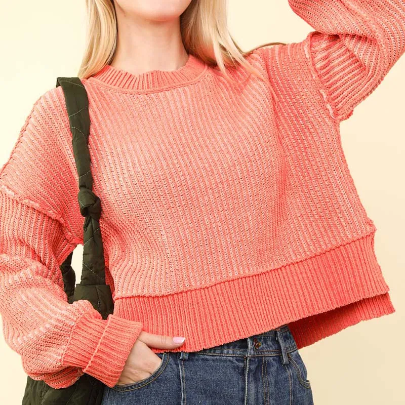 Two Toned Ribbed Hi-Lo Sweater