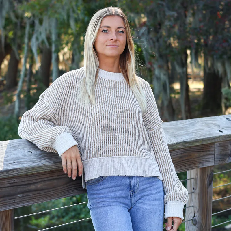 Two Toned Ribbed Hi-Lo Sweater