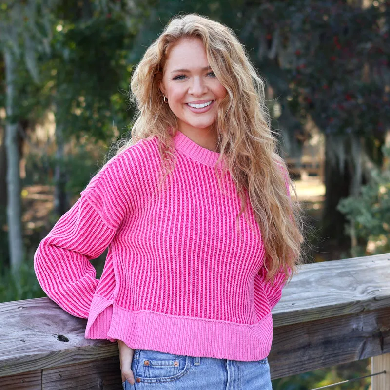 Two Toned Ribbed Hi-Lo Sweater