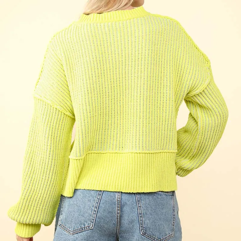 Two Toned Ribbed Hi-Lo Sweater