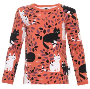 Uljas long sleeve shirt- rust & beetroot cats