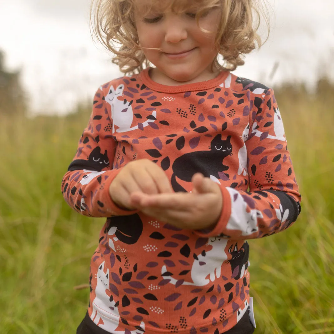 Uljas long sleeve shirt- rust & beetroot cats