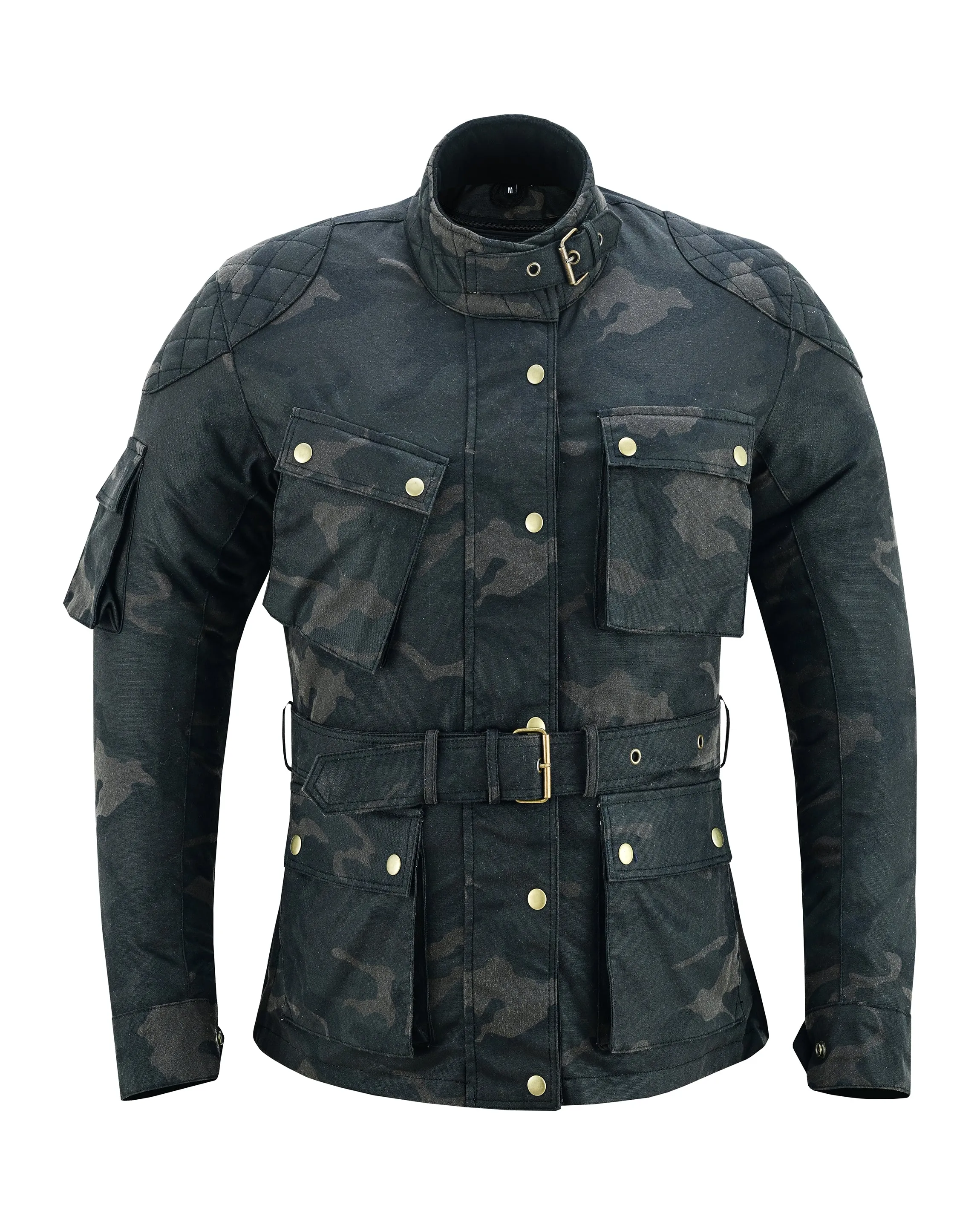 Warrior Gears® LADIES Motorcycle Waxed Cotton Waterproof Breathable CE Armour Biker Touring Adventure Racing Jacket-Army Camo