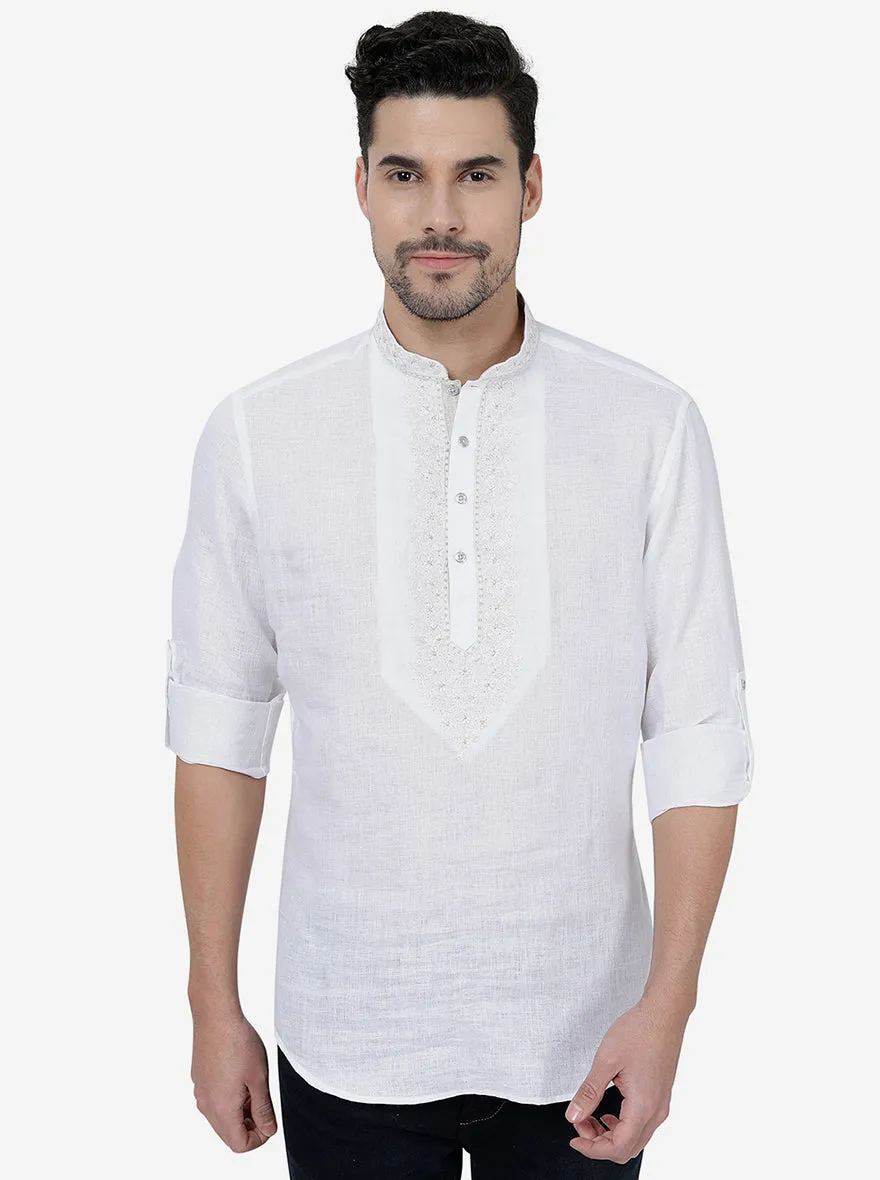 White Solid Slim Fit Party Wear Kurta | JB Studio