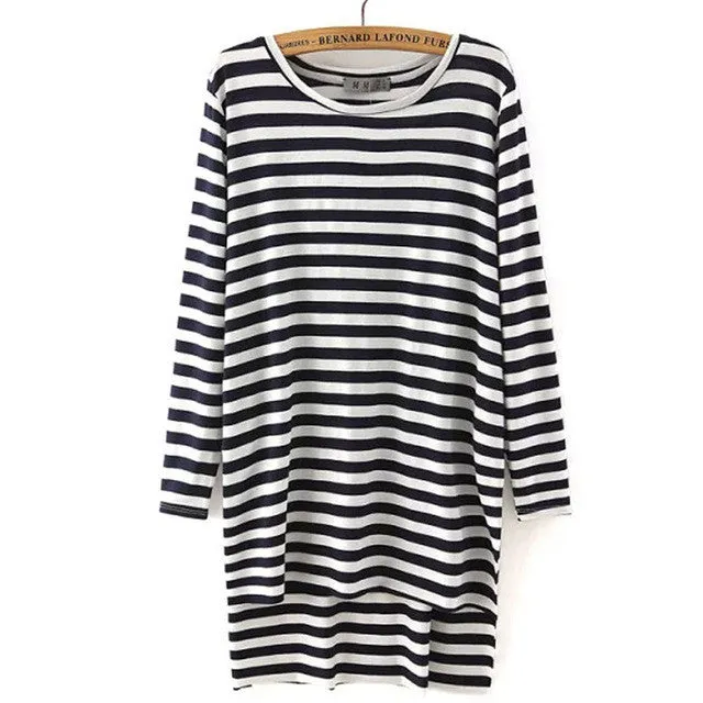 Women loose side split long T shirt O-neck long sleeve cozy shirts .