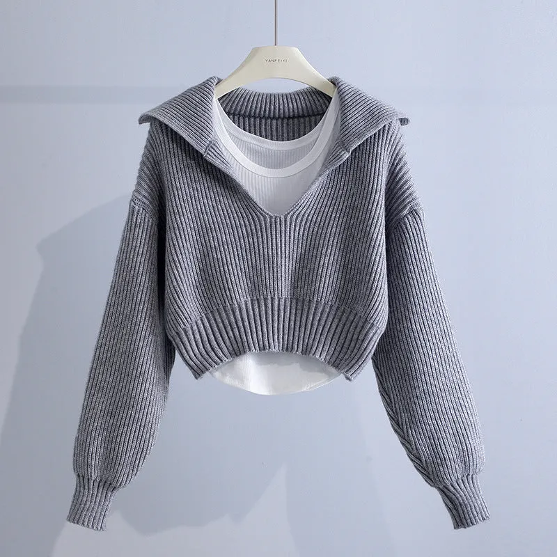 Women's Cropped Cardigan Sweaters Fashion Loose Twist Sweater