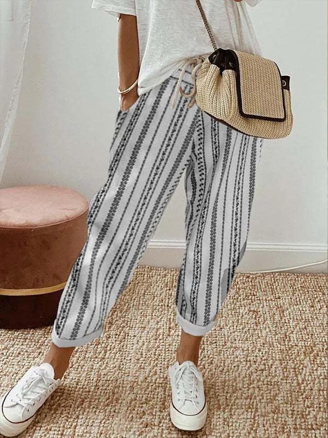 Women's Fashion Casual Drawstring Pocket Floral Print Casual pants