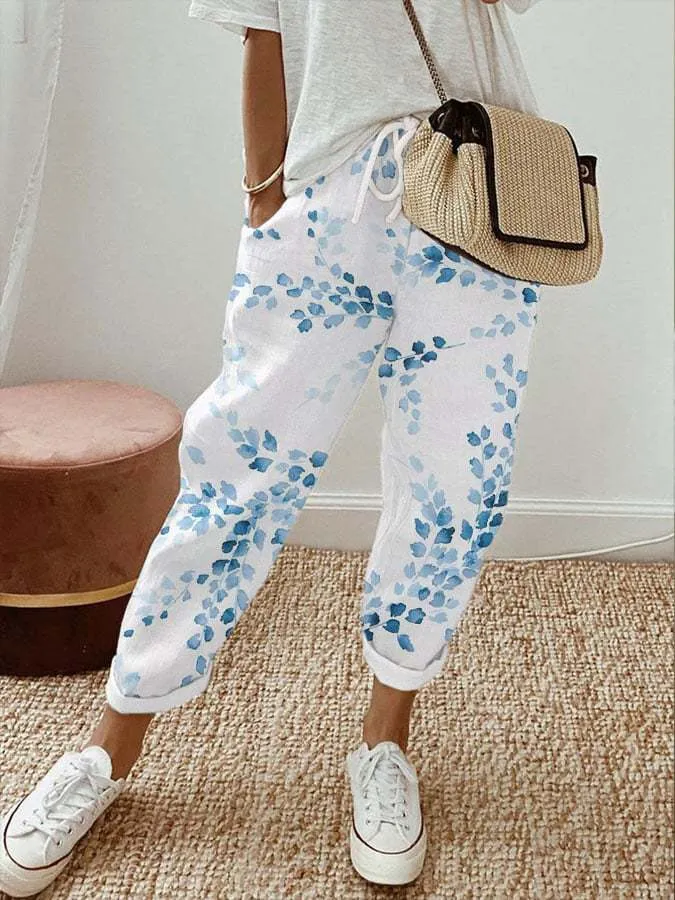 Women's Fashion Casual Drawstring Pocket Floral Print Casual pants